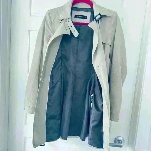 ZARA BEIGE DOUBLE BREAST TRENCH NYLON WATERPROOF  COAT SIZE XS - Picture 8 of 15